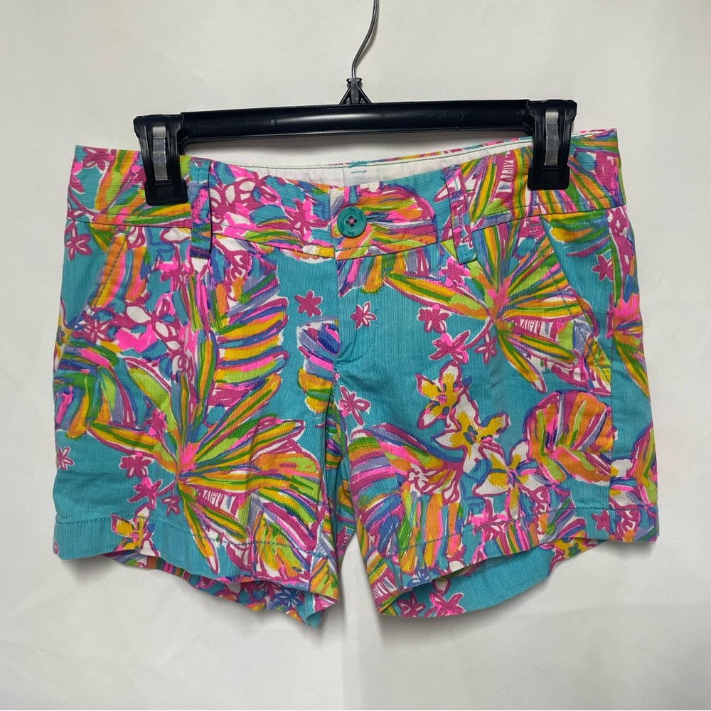 Lilly Pulitzer Callahan knit short casual preppy style palm tree leaves size 00